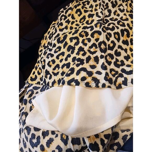 Notes Du Nord Olivia Leopard Tiered Shirt Dress Yellow Frill Collar 36 Small - Picture 8 of 9